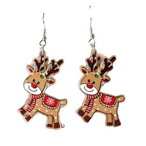 Reindeer Holiday Christmas Lightweight Acrylic Earrings New